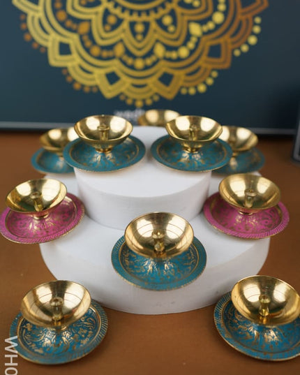 Diya Pack 7 - Brass Decorative Set Of 10 Wh0030 Karthigai Deepam Packs
