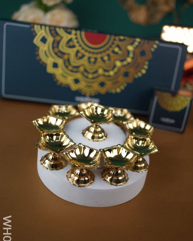 Diya Pack 9 - Brass 5-Face Set Of 10 Wh0032 Karthigai Deepam Packs