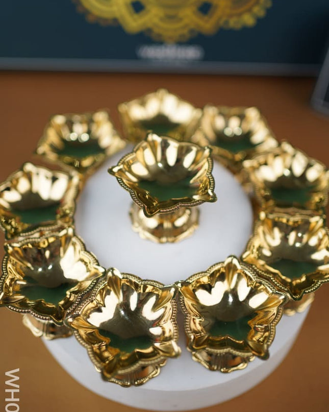Diya Pack 9 - Brass 5-Face Set Of 10 Wh0032 Karthigai Deepam Packs
