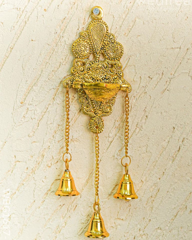 White Metal Diya with Bell - 11 inch - WBG1617 White Metal