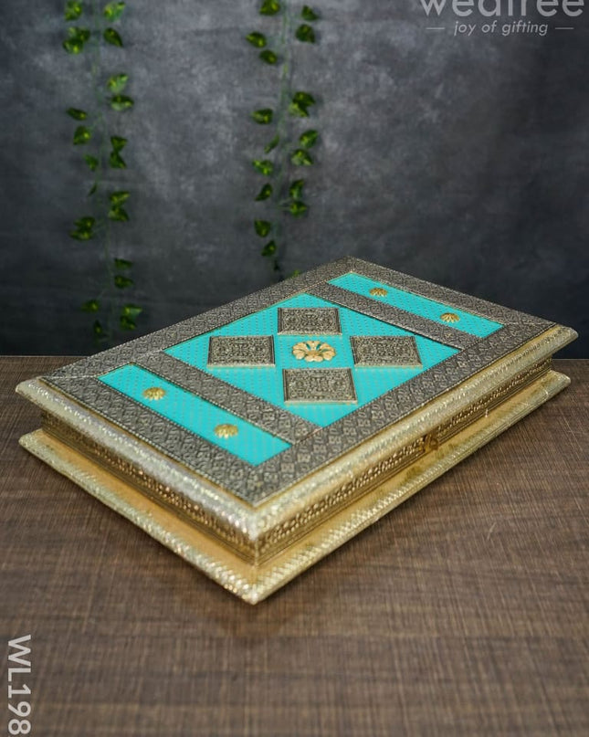 Dry Fruit Box - Teal Blue Embossed Oxidised Finish 10X15 Wl1982