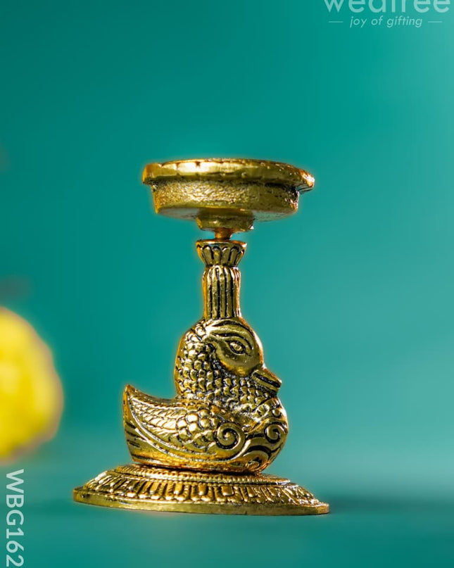 White Metal Duck with Diya - WBG1625 White Metal