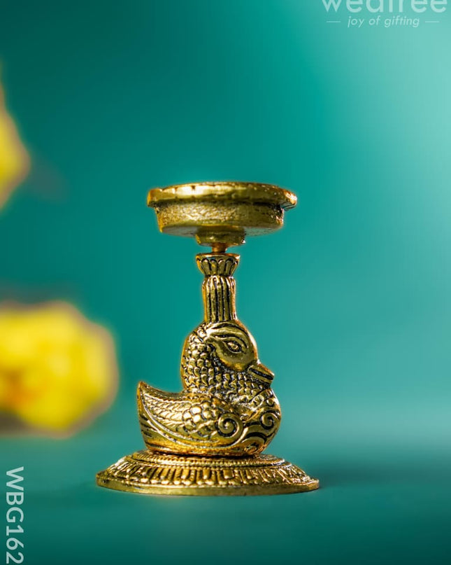 White Metal Duck with Diya - WBG1625 White Metal