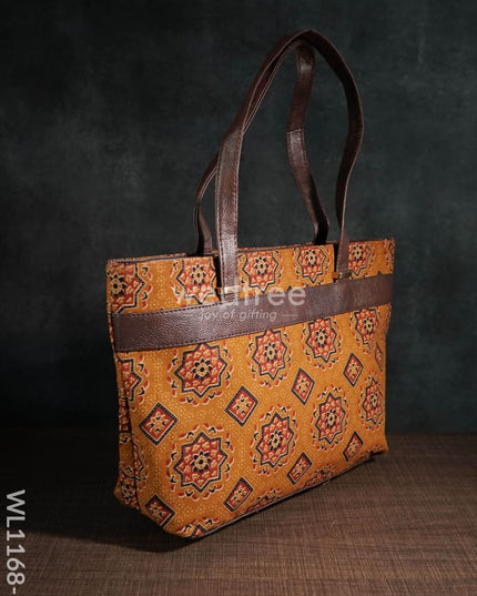 Dusky Shade Handbag With Ajrakh Prints - Wl1168 Regular Handbags