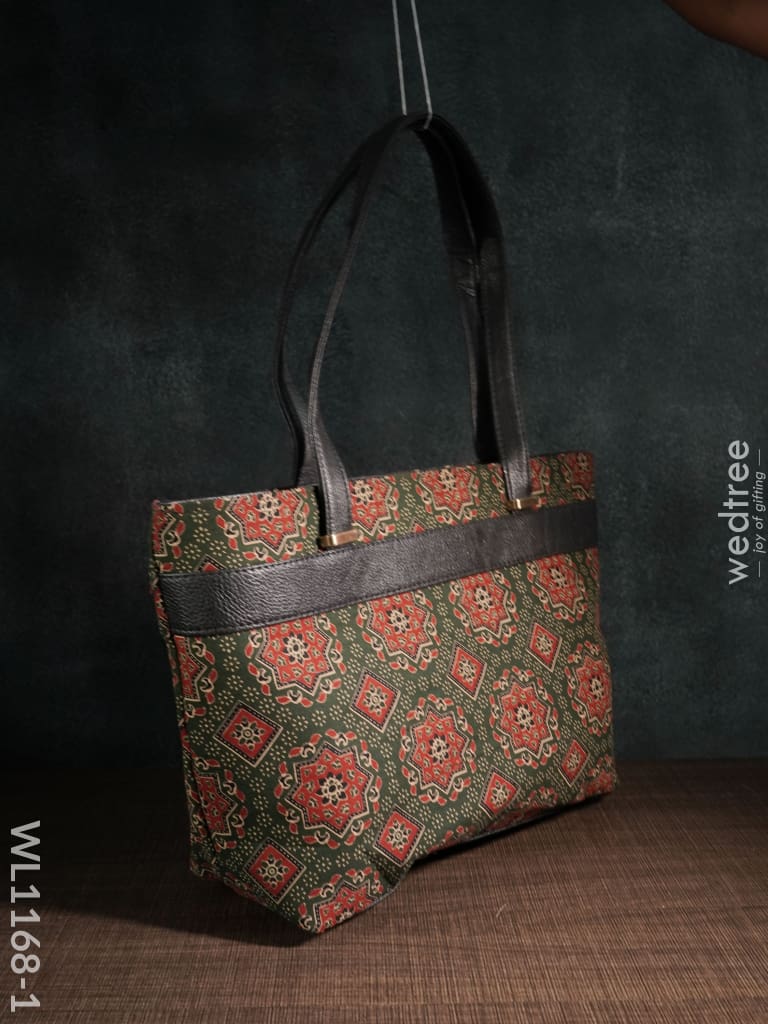 Dusky Shade Handbag With Ajrakh Prints - Wl1168 Regular Handbags