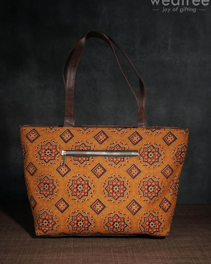 Dusky Shade Handbag With Ajrakh Prints - Wl1168 Regular Handbags