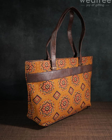 Dusky Shade Handbag With Ajrakh Prints - Wl1168 Regular Handbags