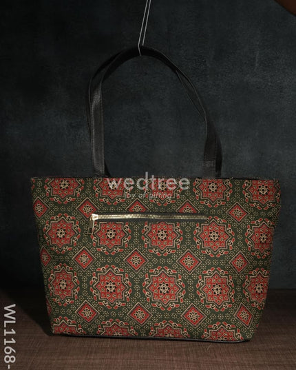 Dusky Shade Handbag With Ajrakh Prints - Wl1168 Regular Handbags