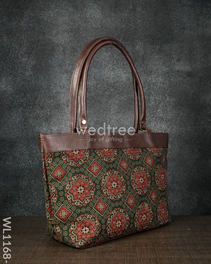 Dusky Shade Handbag With Ajrakh Prints - Wl1168 Regular Handbags