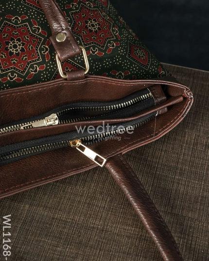 Dusky Shade Handbag With Ajrakh Prints - Wl1168 Regular Handbags