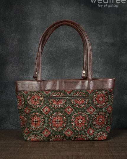 Dusky Shade Handbag With Ajrakh Prints - Wl1168 Regular Handbags