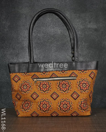 Dusky Shade Handbag With Ajrakh Prints - Wl1168 Regular Handbags