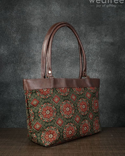 Dusky Shade Handbag With Ajrakh Prints - Wl1168 Regular Handbags