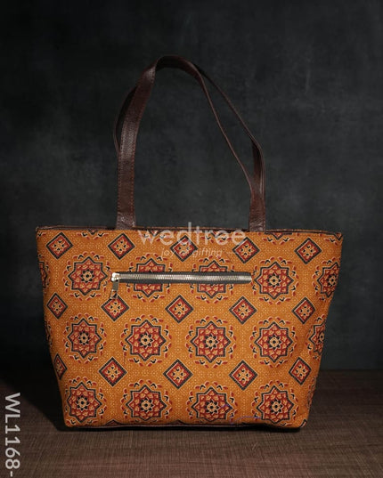 Dusky Shade Handbag With Ajrakh Prints - Wl1168 Regular Handbags