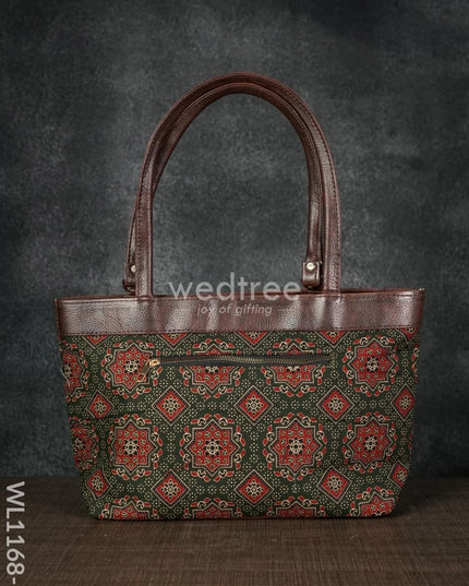 Dusky Shade Handbag With Ajrakh Prints - Wl1168 Regular Handbags