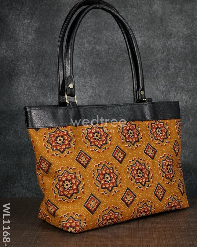 Dusky Shade Handbag With Ajrakh Prints - Wl1168 Regular Handbags