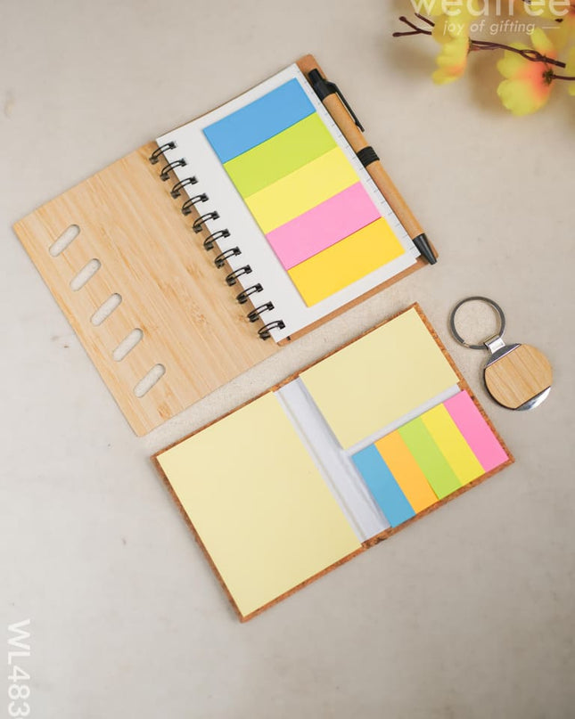 Eco Friendly Gift Set(Bamboo Diary Sticky Notes Bamboo Keychain Pen) - WL4830 Diaries & Notepads