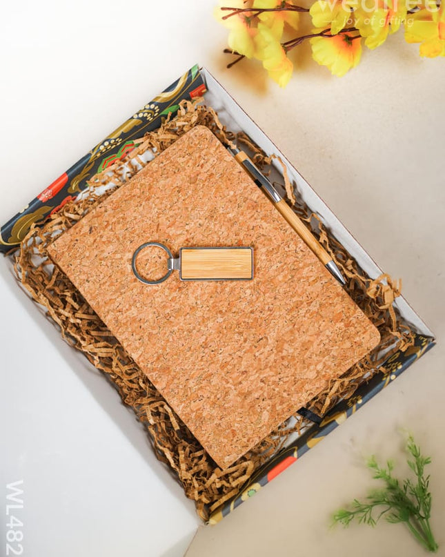 Eco Friendly Gift Set (Cork Diary Pen Bamboo Keychain) - WL4827 Diaries & Notepads