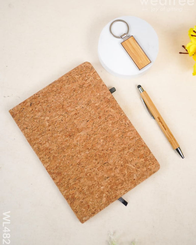 Eco Friendly Gift Set (Cork Diary Pen Bamboo Keychain) - WL4827 Diaries & Notepads