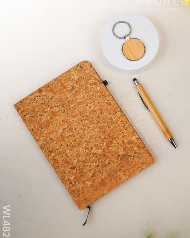 Eco Friendly Gift Set (Cork Diary Pen Bamboo Keychain) - WL4829 Diaries & Notepads
