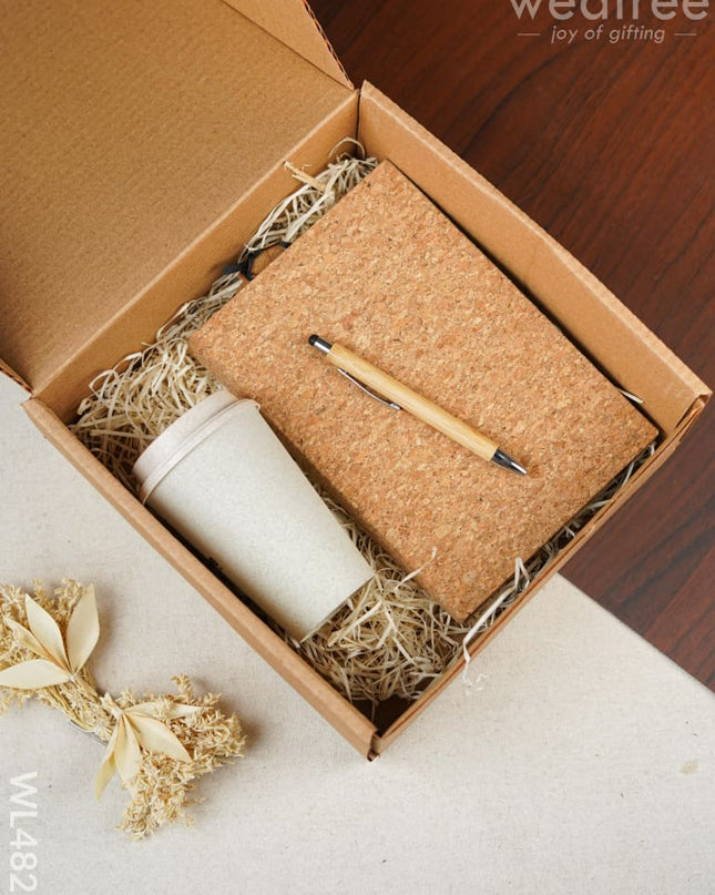 Eco Friendly Gift Set (Cork Recycled Paper Diary Bamboo Pen Crop Husk Coffee Sipper) - WL4826 - Diaries & Notepads