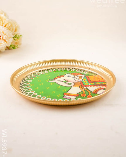 Elephant - Brass Coated Plate - 10 inch - WL5937-2 - Metal Decor Utility