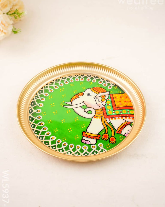 Elephant - Brass Coated Plate - 10 inch - WL5937-2 - Metal Decor Utility