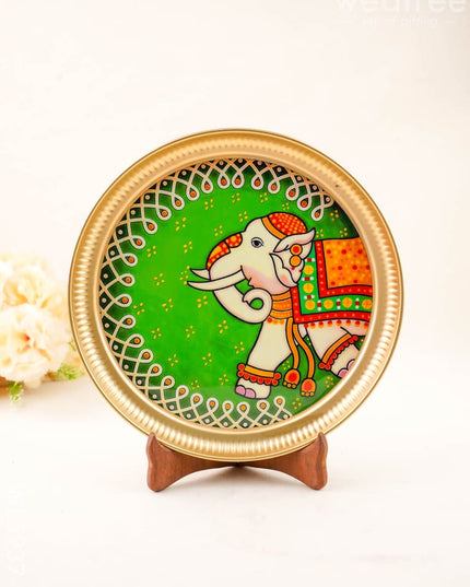 Elephant - Brass Coated Plate - 10 inch - WL5937-2 - Metal Decor Utility