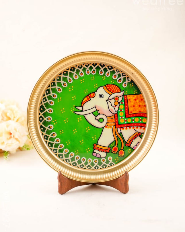 Elephant - Brass Coated Plate - 10 inch - WL5937-2 - Metal Decor Utility