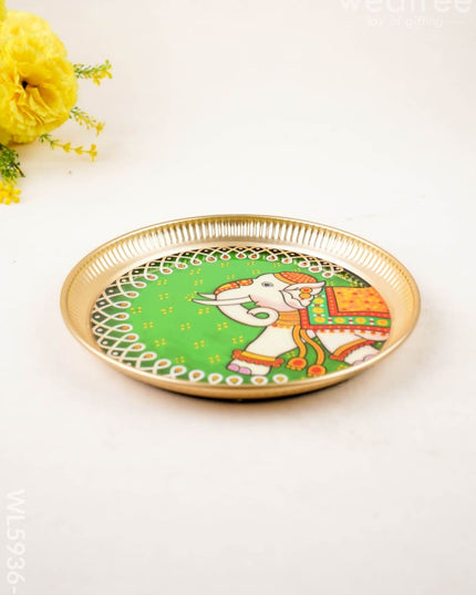 Elephant - Brass Coated Plate - 8 inch - WL5936-2 - Metal Decor Utility