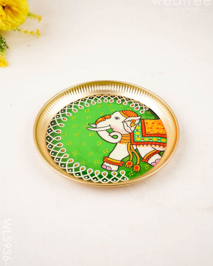 Elephant - Brass Coated Plate - 8 inch - WL5936-2 - Metal Decor Utility