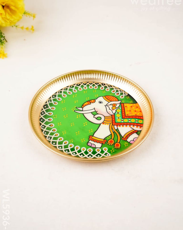Elephant - Brass Coated Plate - 8 inch - WL5936-2 - Metal Decor Utility
