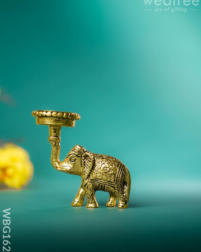 White Metal Elephant with Diya - WBG1624 White Metal