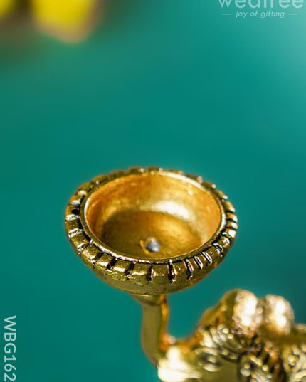 White Metal Elephant with Diya - WBG1624 White Metal