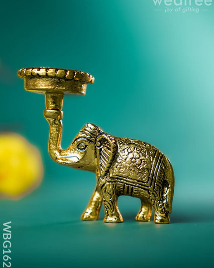 White Metal Elephant with Diya - WBG1624 White Metal