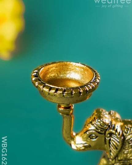 White Metal Elephant with Diya - WBG1624 White Metal