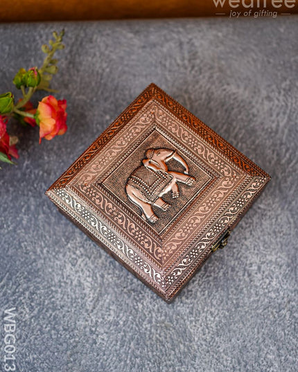 Elephant Embossed Dry Fruit Box - Square 6X6Inches Wbg0134