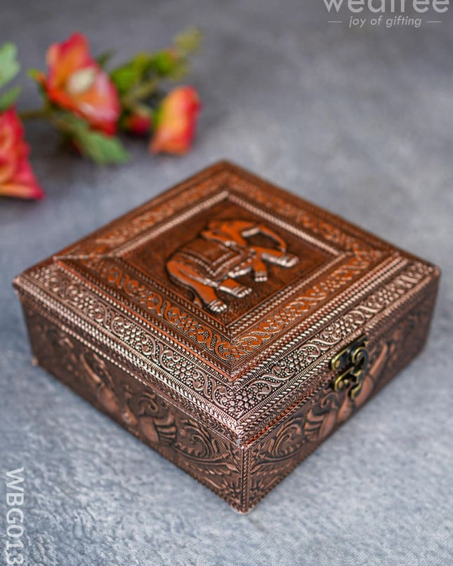 Elephant Embossed Dry Fruit Box - Square 6X6Inches Wbg0134