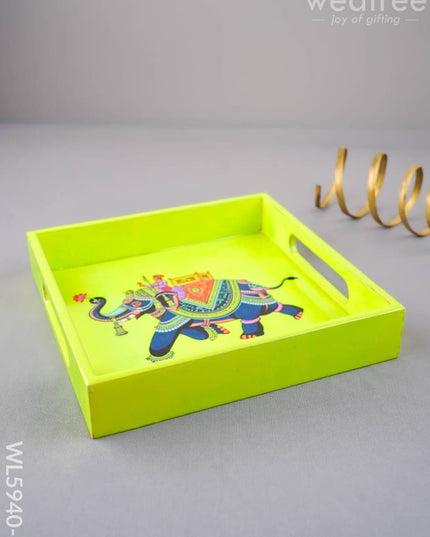 Elephant Print Square Tray - 8X8 inch - WL5940-1 - Wooden Trays