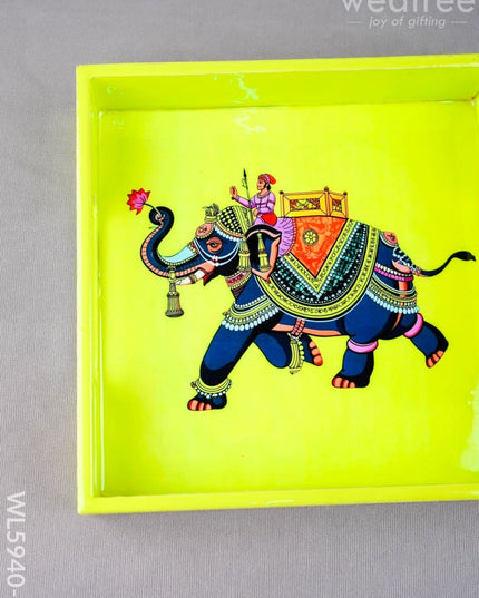 Elephant Print Square Tray - 8X8 inch - WL5940-1 - Wooden Trays