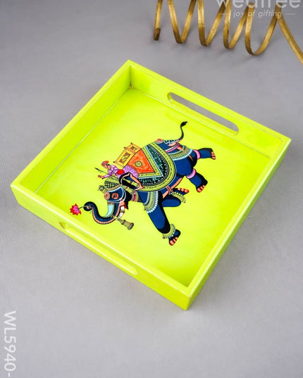 Elephant Print Square Tray - 8X8 inch - WL5940-1 - Wooden Trays