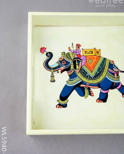 Elephant Print Square Tray - 8X8 inch - WL5940-2 - Wooden Trays