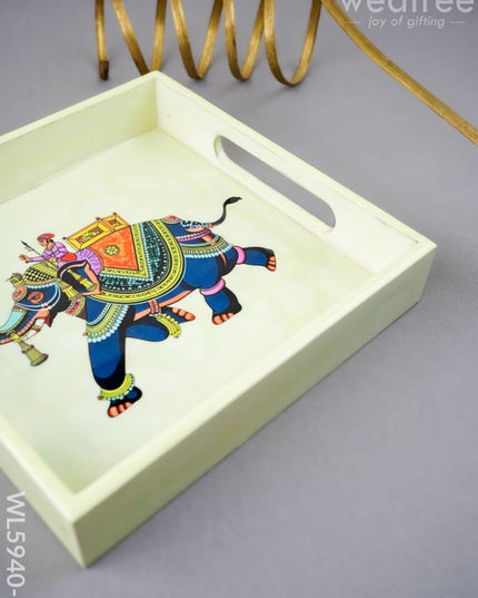 Elephant Print Square Tray - 8X8 inch - WL5940-2 - Wooden Trays