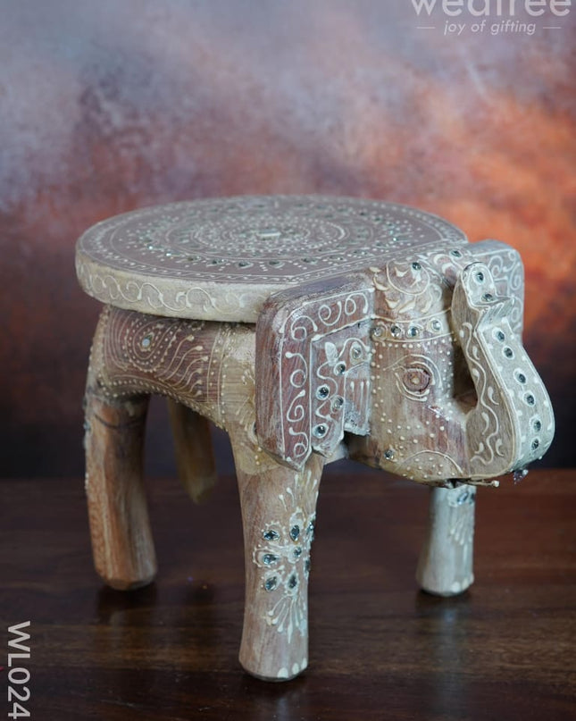 Elephant Stool - 6 Inch (White) Wl0246 Wooden Stools