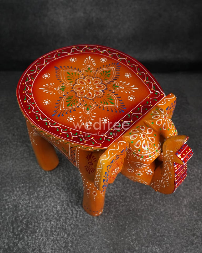 Elephant Stool - 8 Inch (Red And Orange) Wl0515 Wooden Stools