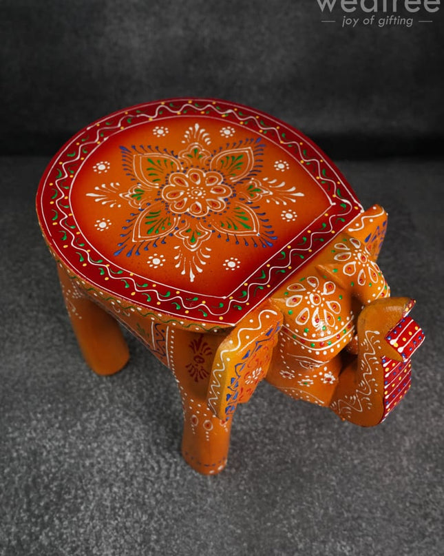 Elephant Stool - 8 Inch (Red And Orange) Wl0515 Wooden Stools