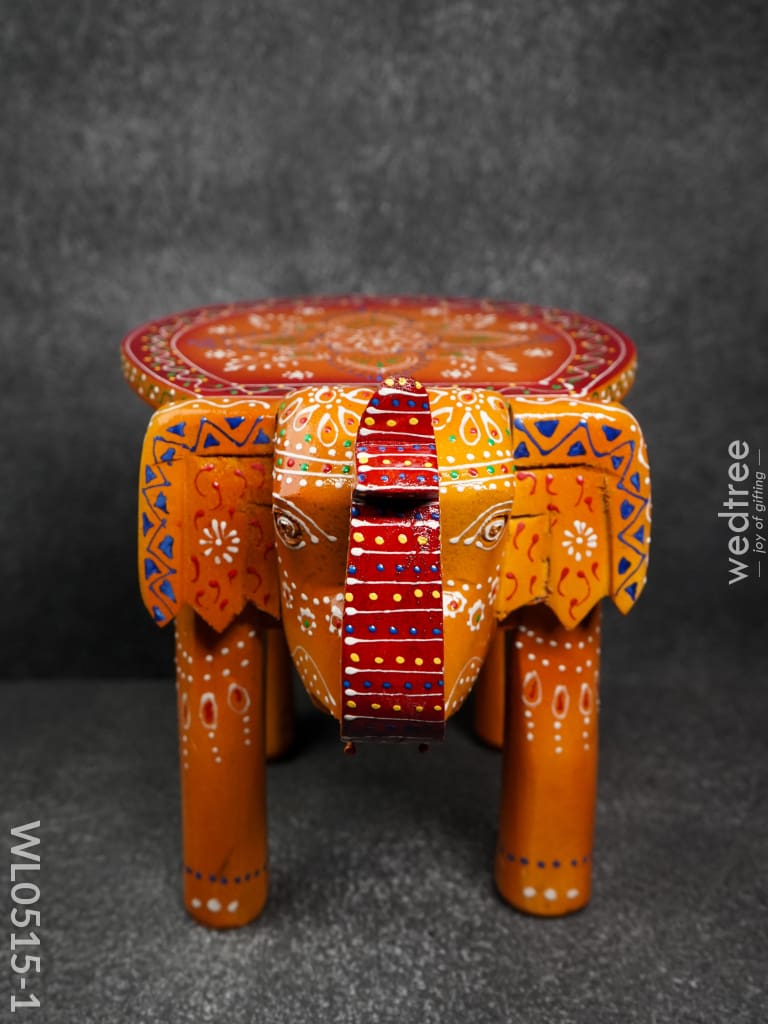 Elephant Stool - 8 Inch (Red And Orange) Wl0515 8Inches Wooden Stools