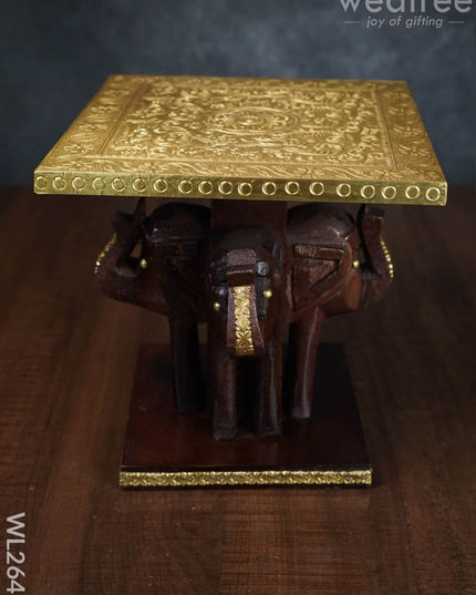 Elephant Stool With Brass Fitted Top - 8 Inch Wl2646 Wooden Stools