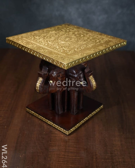 Elephant Stool With Brass Fitted Top - 8 Inch Wl2646 Wooden Stools