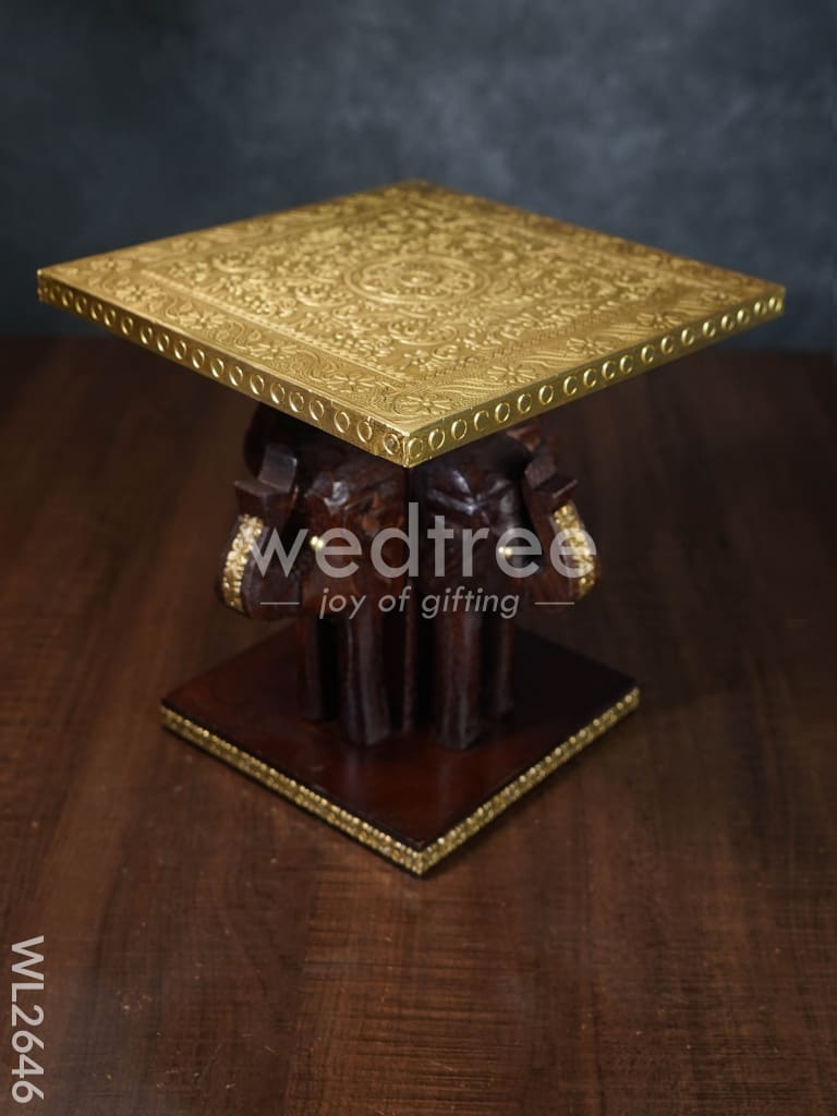 Elephant Stool With Brass Fitted Top - 8 Inch Wl2646 Wooden Stools